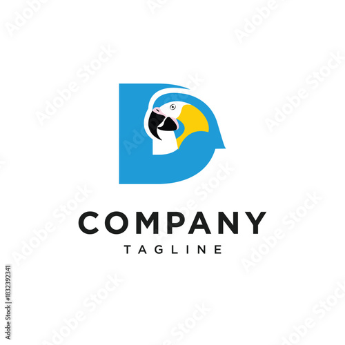 Letter D Blue Throated Macaw Logo Icon Vector