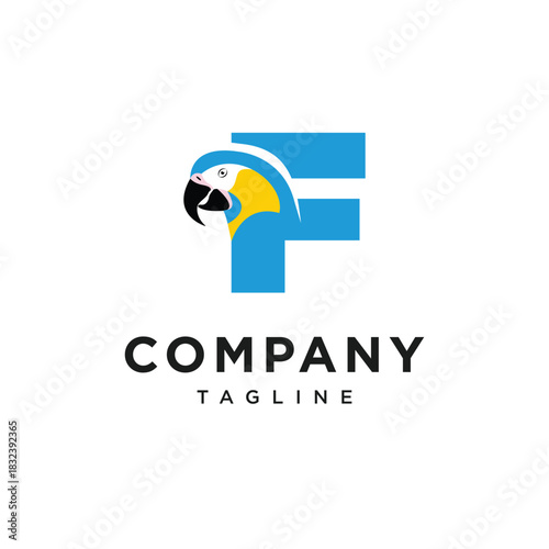 Letter F Blue Throated Macaw Logo Icon Vector