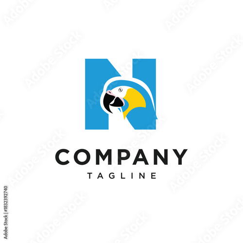 Letter N Blue Throated Macaw Logo Icon Vector