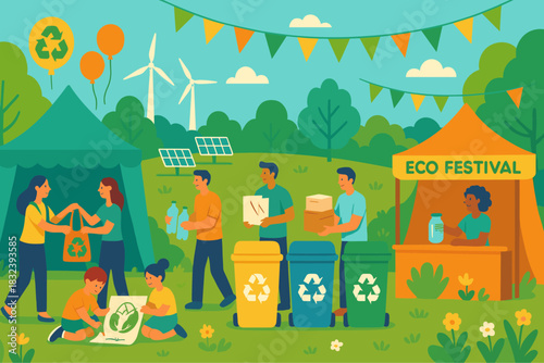 Sustainable eco festival: recycling, community engagement, and renewable energy awareness