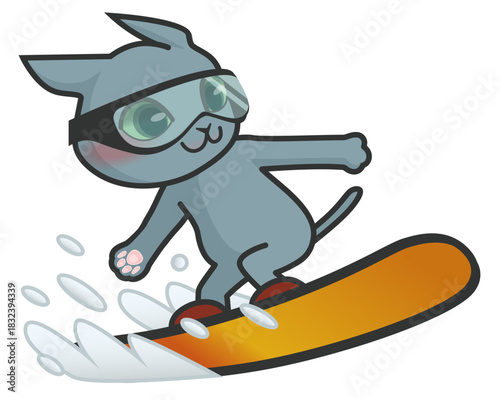 スノーボードをしている猫のキャラクター
