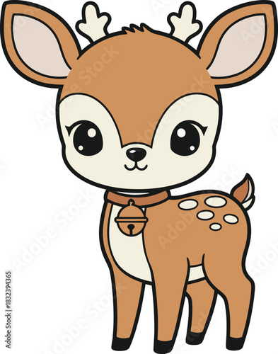 Cute cartoon fawn with big eyes and bell collar Keywords: fawn, deer, animal, cute, cartoon, baby