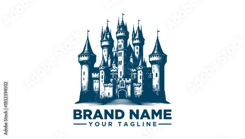 Vintage fantasy castle logo vector illustration, a classic royal fortress symbol for a brand identity emblem
