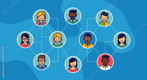 Network of diverse people connected in a social or professional context.