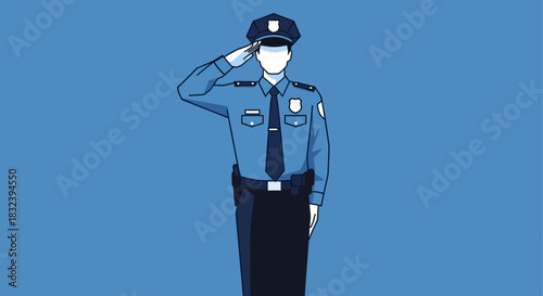 Police officer in uniform saluting with respect and dignity on duty.
