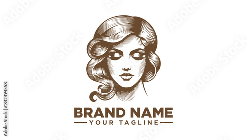 Elegant Woman Vector Illustration Logo Design, perfect for beauty, fashion, or salon brands, featuring a classic, serene female portrait artwork