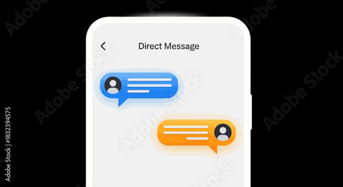 Smartphone screen displaying direct message conversation with speech bubbles in vibrant colors.