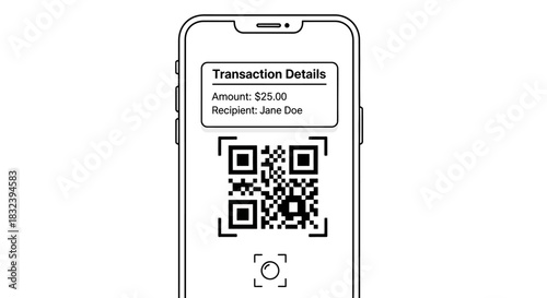 Smartphone displaying transaction details with a QR code for payment processing.