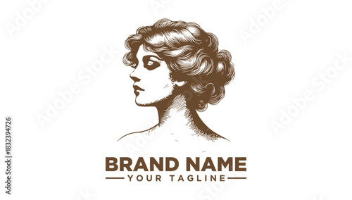 Elegant Woman Profile Logo Vector Illustration with Brand Name and Tagline, in musk8