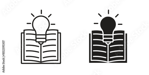 Knowledge icon in line design and solid black and white colors for designs