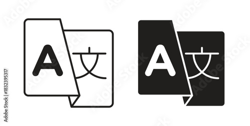 Language icon in line design and solid black and white colors for designs