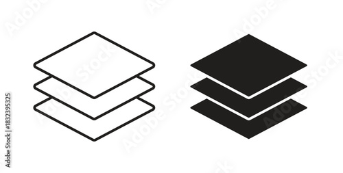 Layers icon in line design and solid black and white colors for designs
