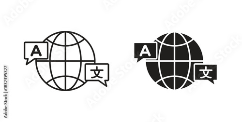 Language icon in line design and solid black and white colors for designs