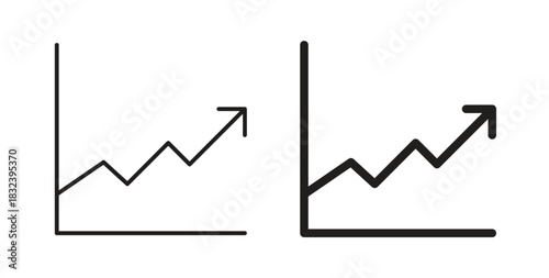 Line chart icon in line design and solid black and white colors for designs