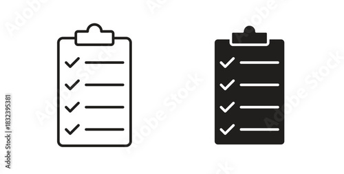 List icon in line design and solid black and white colors for designs