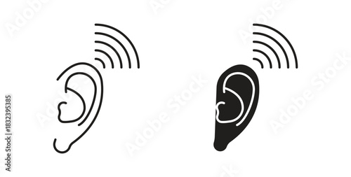 Listening icon in line design and solid black and white colors for designs