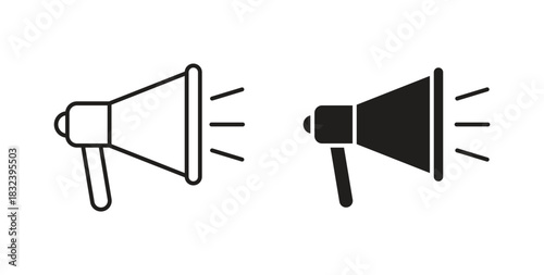 Megaphone icon in line design and solid black and white colors for designs