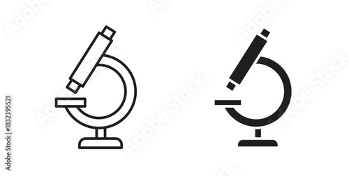 Microscope icon in line design and solid black and white colors for designs