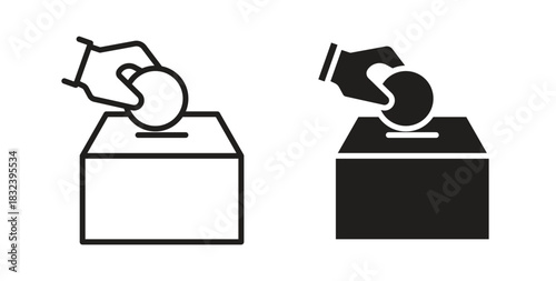 Money donation icon in line design and solid black and white colors for designs