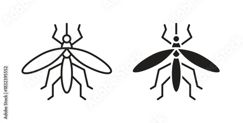 Mosquito icon in line design and solid black and white colors for designs