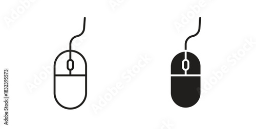 Mouse icon in line design and solid black and white colors for designs
