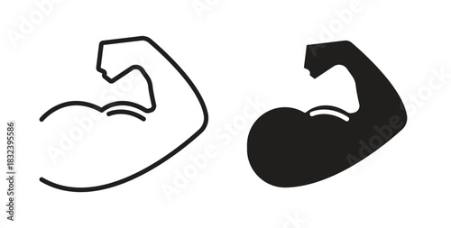Muscle icon in line design and solid black and white colors for designs