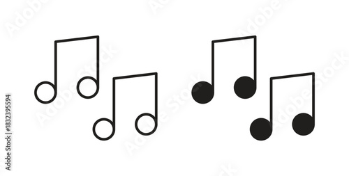Music note icon in line design and solid black and white colors for designs