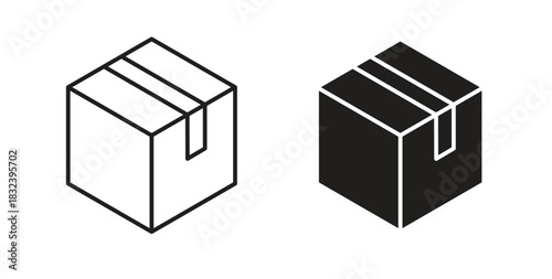 Package icon in line design and solid black and white colors for designs