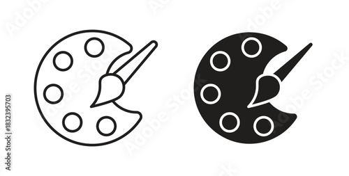 Paint icon in line design and solid black and white colors for designs
