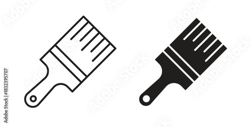 Paint brush icon in line design and solid black and white colors for designs