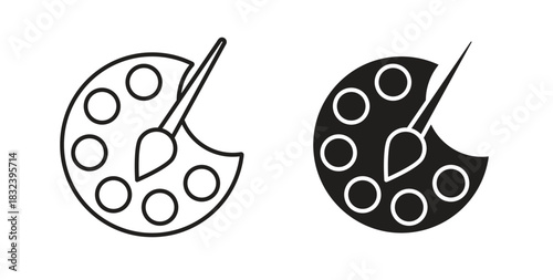 Palette icon in line design and solid black and white colors for designs