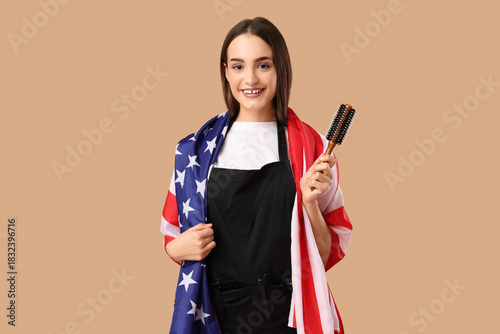 Female hairdresser with USA...