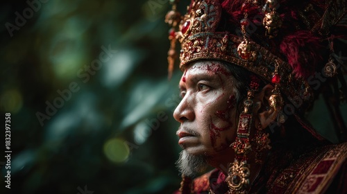 Regal Warrior: A Detailed Portrait of a Battle-Worn Monarch in Splendor