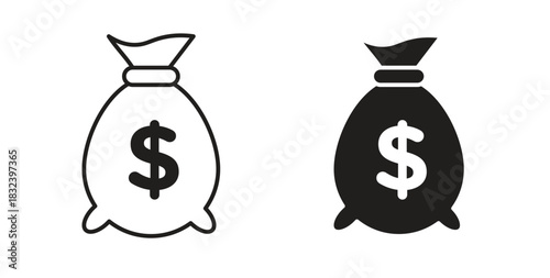 Money bag icon simple vectors in black, suitable for projects