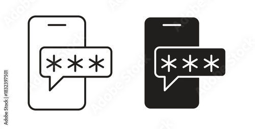 Otp sms password icon simple vectors in black, suitable for projects