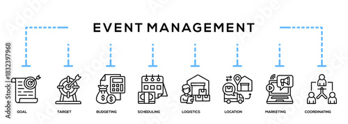Event Management Banner Icon For Business Presentation
