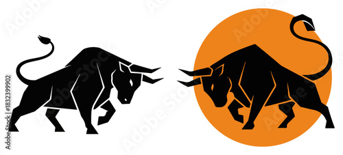 Bull Logo Set. Powerful Charging Bull Silhouette for a Finance or Stock Market Company. Vector Illustration.