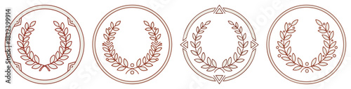 Laurel wreath circle badges — minimal monoline emblem frames and seals