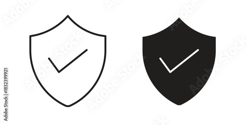Shield check mark icon simple vectors in black, suitable for projects