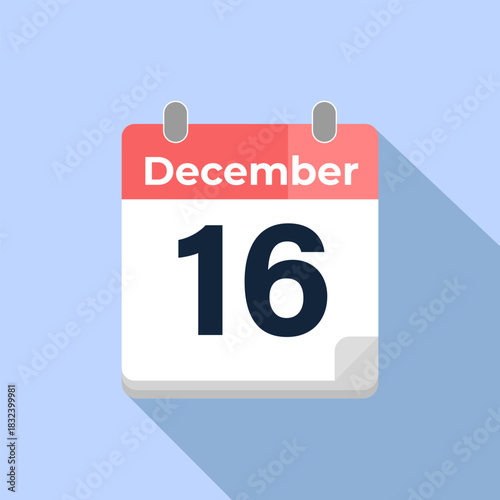 December 16 Vector Calendar
Modern flat color vector calendar with date