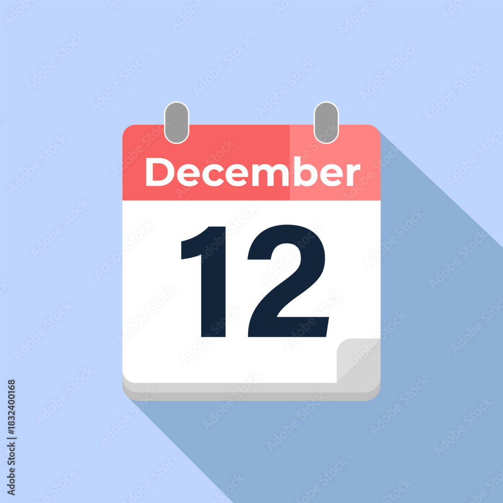 Fototapeta premium December 12 Vector Calendar Modern flat color vector calendar with date