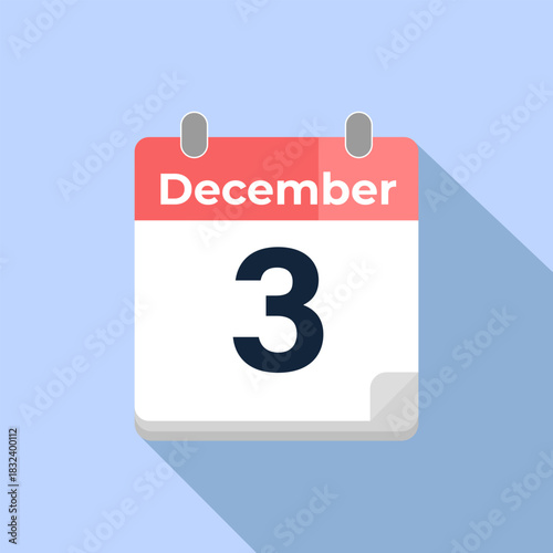 December 3 Vector Calendar
Modern flat color vector calendar with date