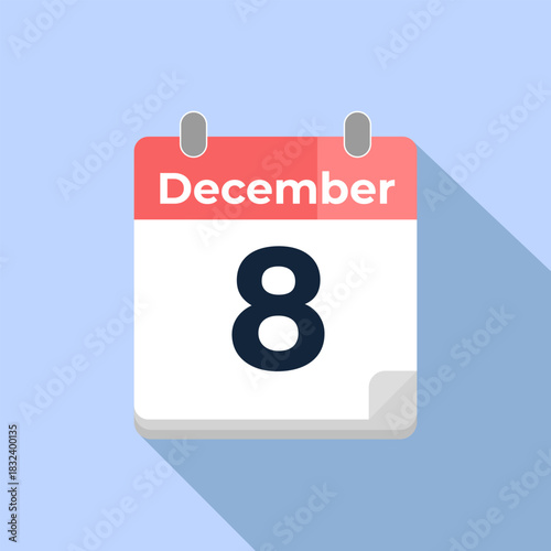 December 8 Vector Calendar
Modern flat color vector calendar with date