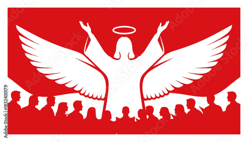 Angel of God Protecting People. Christian Religious Silhouette. Vector Illustration.