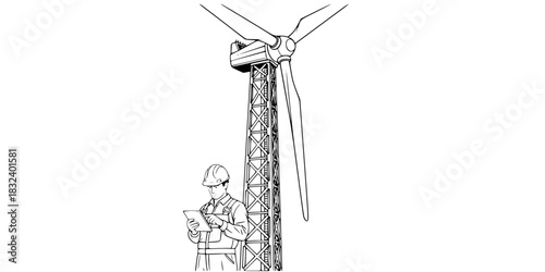 Wind energy technician engineer with tablet renewable power vector illustration