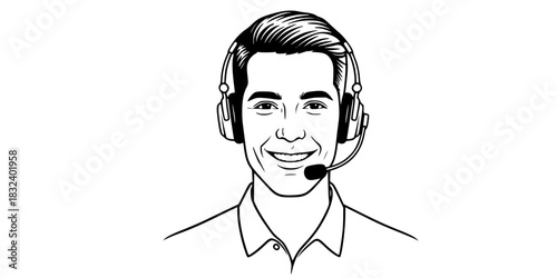 Customer support man with headset call center agent vector icon