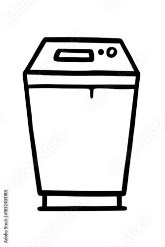 Dishwasher appliance illustration, black and white line art for cleaning solutions and kitchen designs with simple style