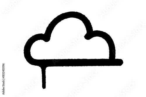 Stylized weather icon featuring a textured cloud with raindrop, hand drawn graphic, simple weather forecast symbol