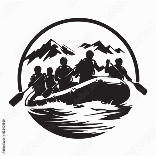 River Rafting Team Silhouette Vector Isolated on White Background