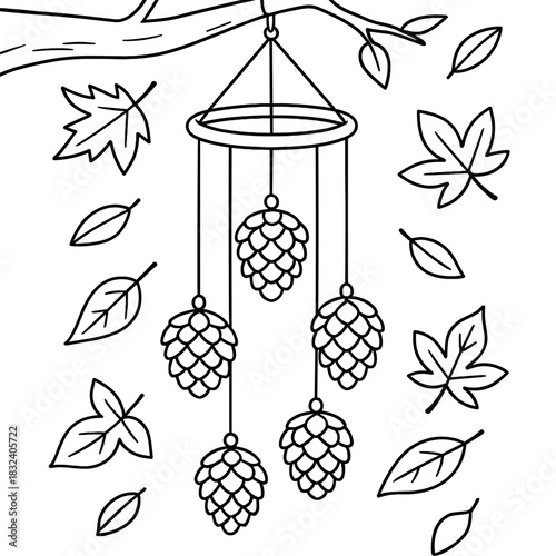 Autumnal Hanging Decoration: This image captures a charming autumnal scene with a handmade hanging decoration, adorned with intricate pinecone details.